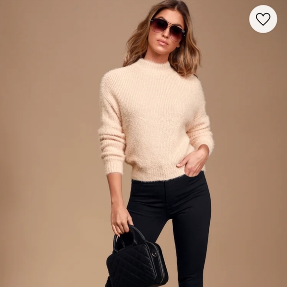 Lulus Memories Together Blush Eyelash Knit Mock Neck Sweater - Picture 2 of 5